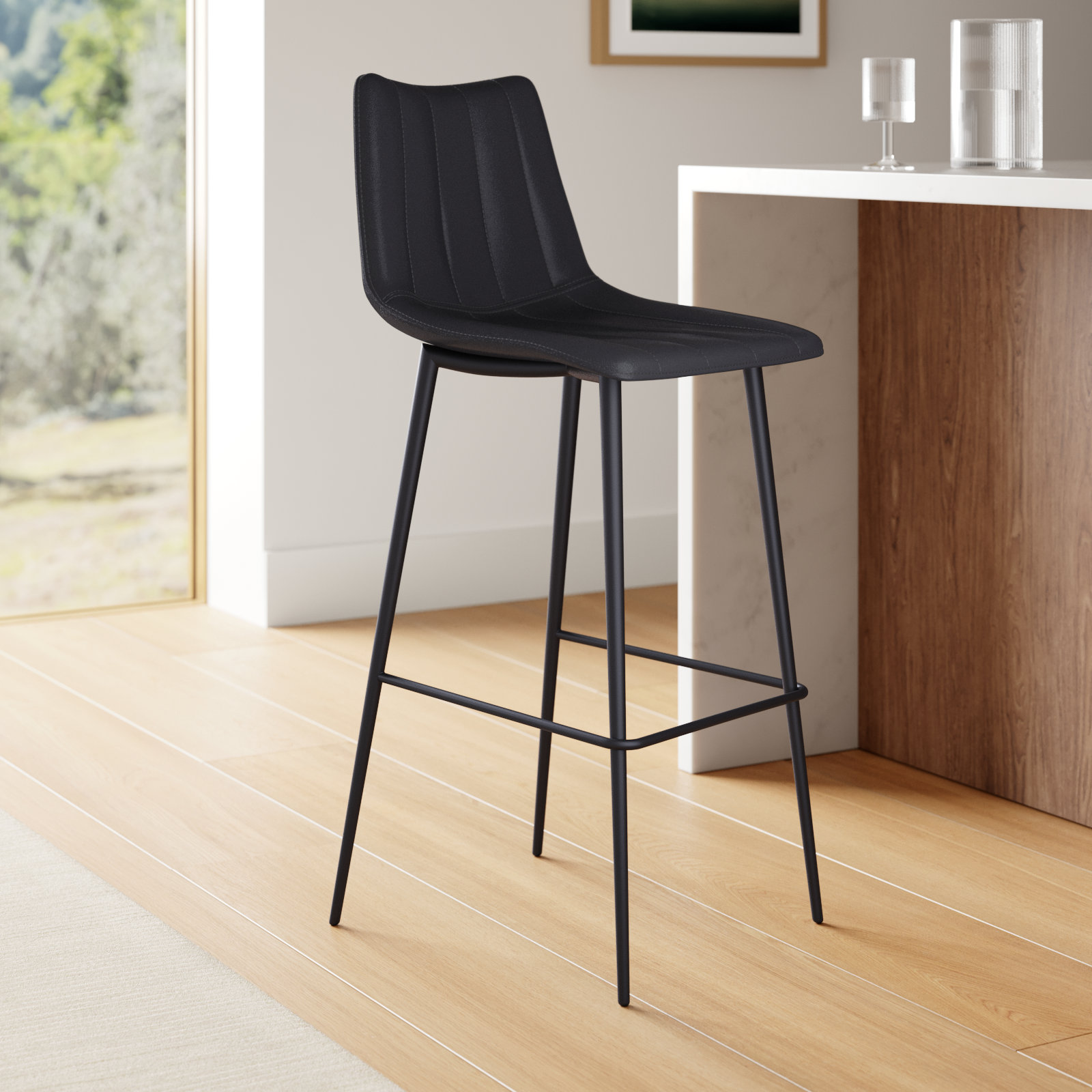 Finnigan Counter & Bar Stool, Bar Stool (30" Seat Height), Black/Faux Leather
