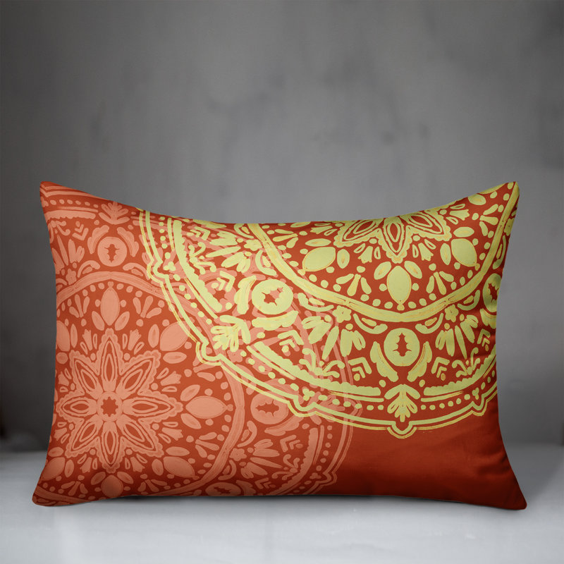 Outdoor Reversible Throw Pillow, Orange, Floral 2