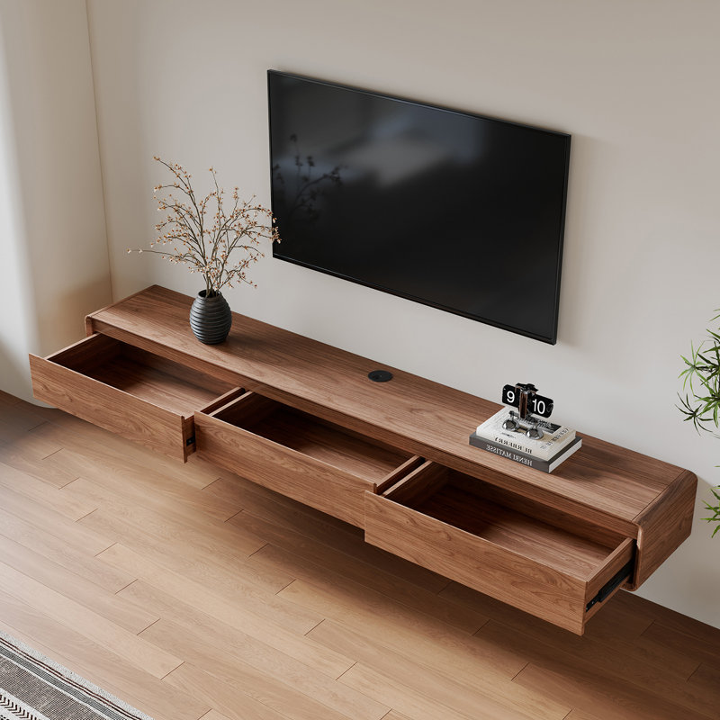 Meuble télé flottant 94,5 po Modern, H 10,2 po x L 94,5 po x l 14,6 po, Brun