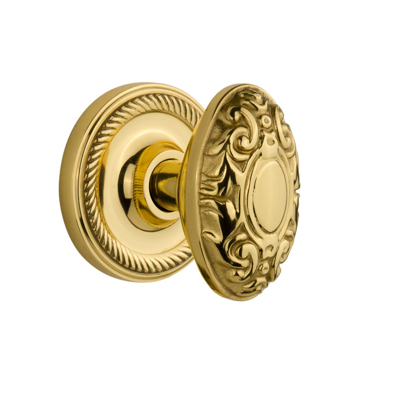 Rosette en corde avec bouton de porte victorien, Laiton poli, 2 3/8 po