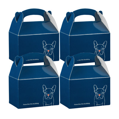 Restaurantware Kraft Paper Gift Boxes 25 Count 4 x 2.5 x 2.5 Inches Built-In Handle Cardboard Favor Boxes Decorative Design Blue