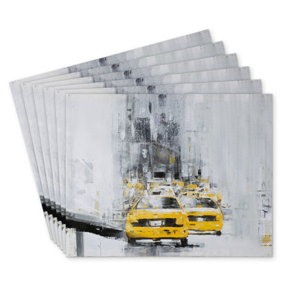 Yellow Brooklyn Bridge Taxi Andaluss - Set of 6 for Home Decor