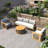 Solid Acacia 5-Seat Sofa Set With Round Coffee Table