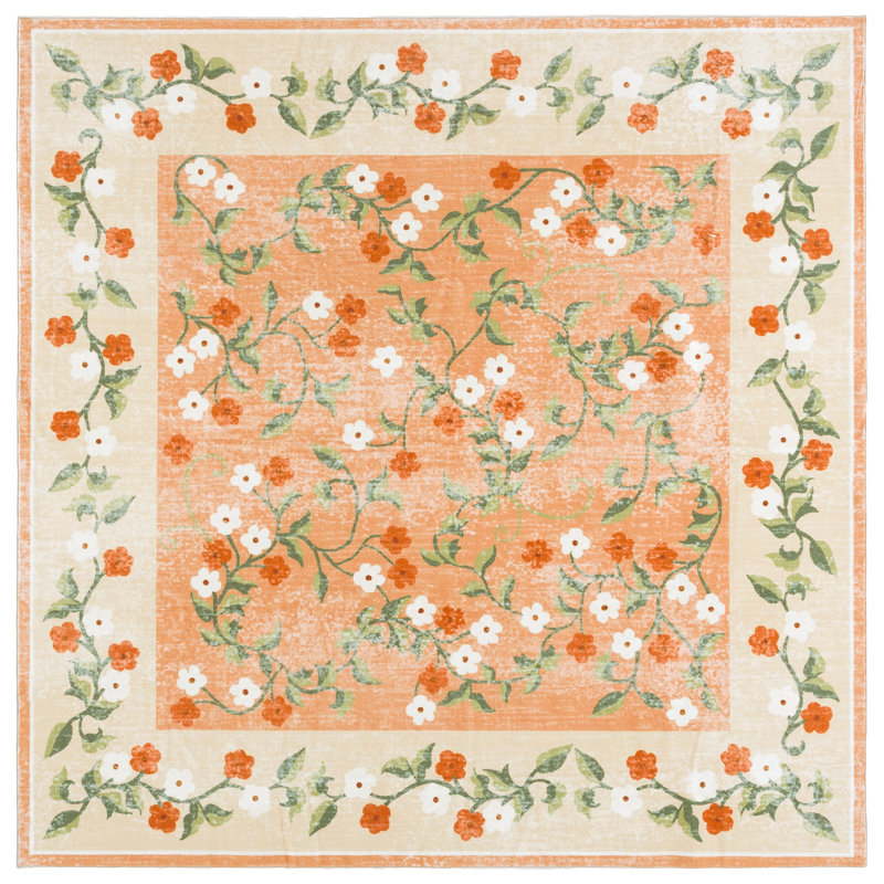 Tapis floral lavable à la machine à performance de 195 cm MSRW, Carré 6 pi