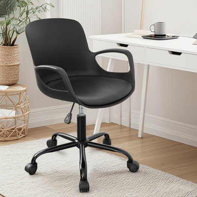 Office Chair With Wheels Task Chair Adjustable Swivel Seat With Fixed Arm Faux Leather Pad Work Computer Desk Chairs Vanity Chairs For Home Office