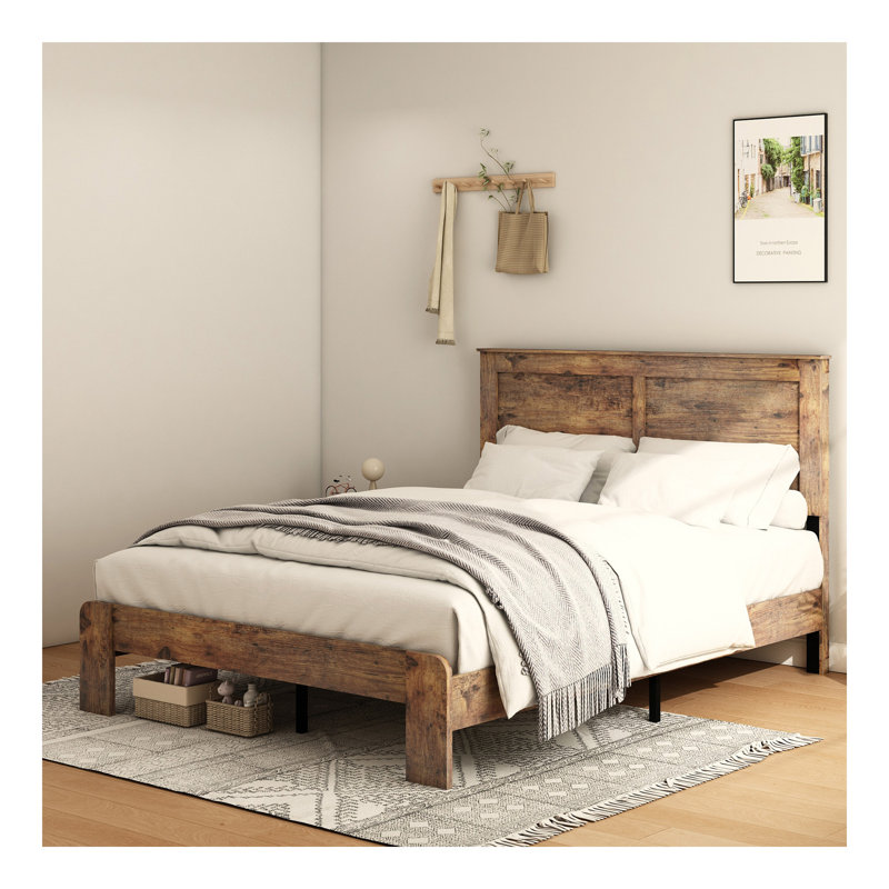 Cadre de lit, cadre de lit plateforme en bois, silencieux, aucun sommier nécessaire et outil d'assemblage facile, grand rangement sous le lit, blanc