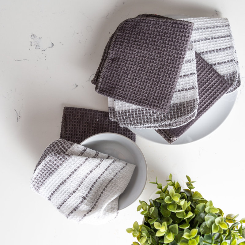Cannady Cotton Stripe Dish Cloth Kitchen Towel, Gray