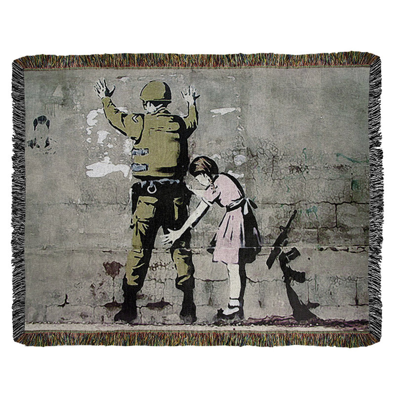 Banksy Graffiti Hand Woven Throw Blanket, 60" W x 80" L