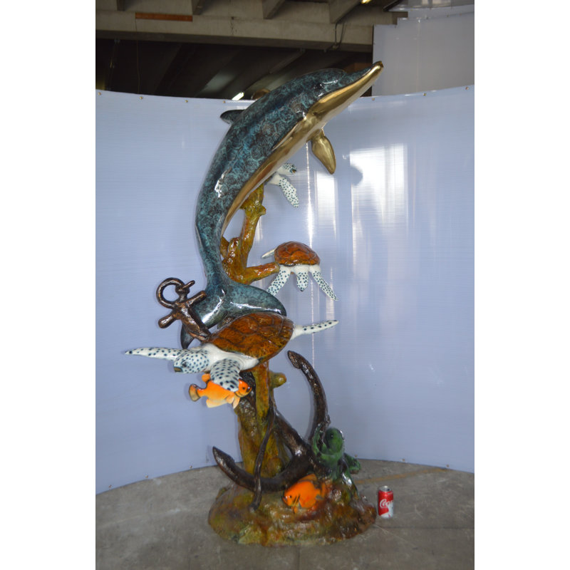 Statue bronze bronze avec trois tortues - Taille: L 43 po x l 47 po x H 74 po.