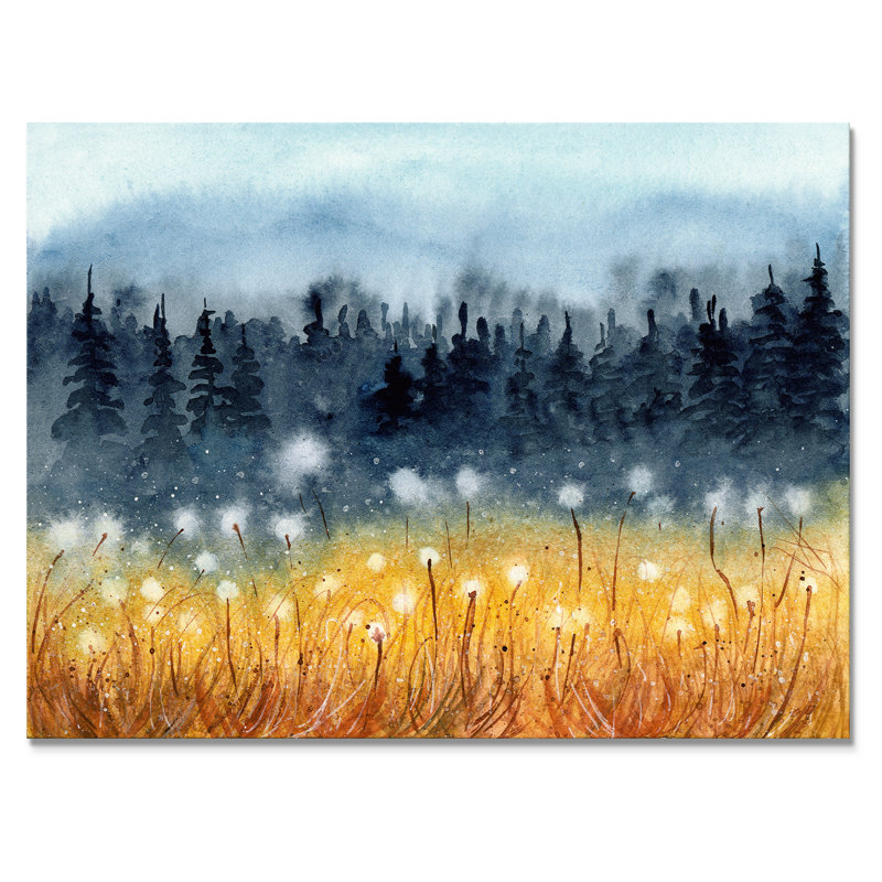 Paysage avec un champ de blé jaune - reproduction sur toile, H 16 po x l 32 po, Toile tendue