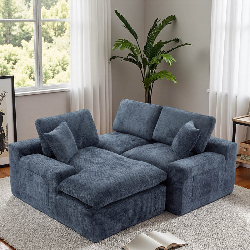 Cloud Sectional Sofa 107.9" Upholstered Boneless Sofa Couch with Double-layer Cushion and Side Pockets, Free-combined Sectional Sofa Full-compressed Sofa for Living Room