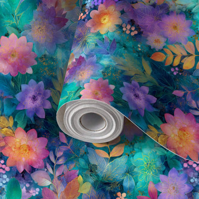 Papier peint auto-adhésif à motif de fleurs botaniques épaisses et feuillage autocollant 17,7 po x 118 po (45 x 300 cm)