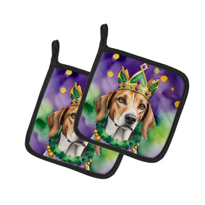 American Foxhound King of Mardi Gras Pair of Pot Holders