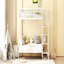 Lit superposé simple en métal avec échelle de rangement latérale et garde-robe, blanc