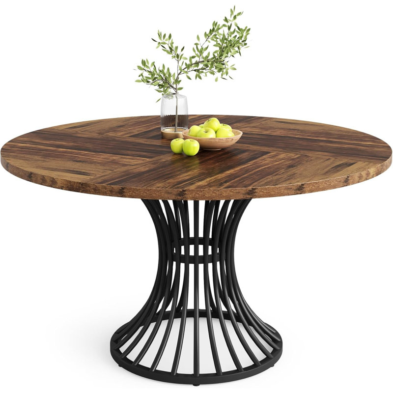 Round Dining Table 120 cm for 4-6 People Axis - Brown Wooden Table with Metal Legs
