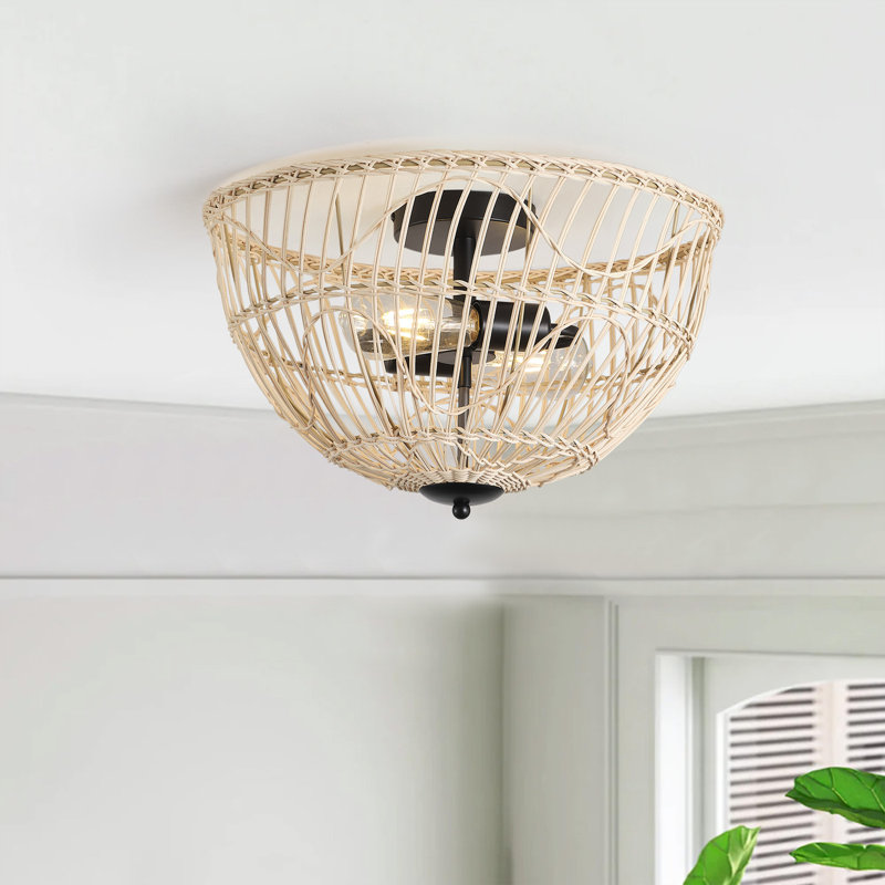 2-lamp rattan woven adjustable iron ceiling light