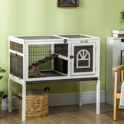 Solid Indoor Guinea Pig - Rabbit Cage With Roomy Run, , Secure Doors, Detachable Hygiene Tray, Coffee Spacious Lockable Entrances, Clean Brown