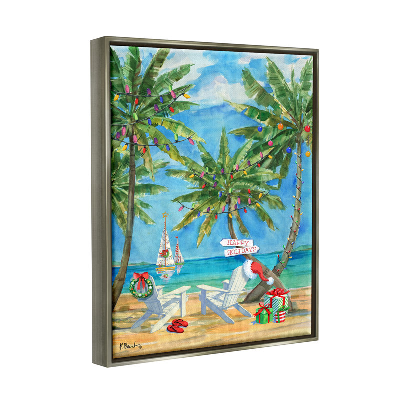 «Holiday Palms Warm Island Winter» par Paul Brent - peinture sur toile à cadre flottant, H 21 po x l 17 po x P 1,7 po