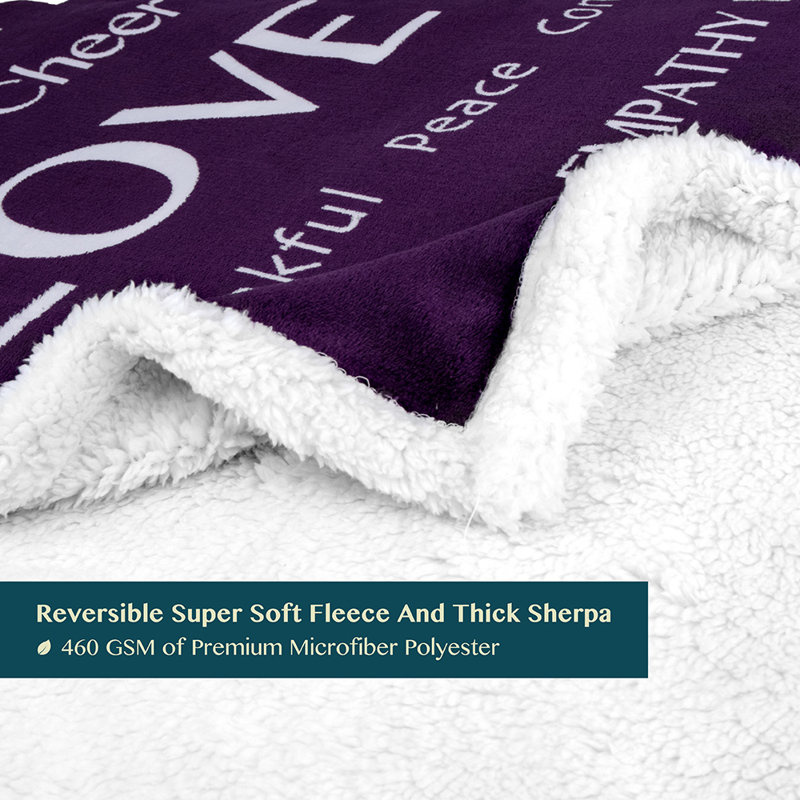 Purple Reversible Sherpa Fleece Healing Thoughts Blanket