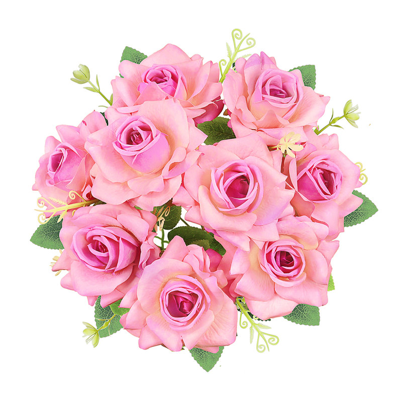 Artificial Gardenia Rose Flower Stem Bush Bouquet, Rosé / fuchsia