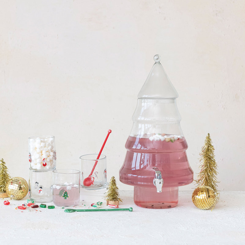 Round Drinking Glasses With Holiday Icon Pattern