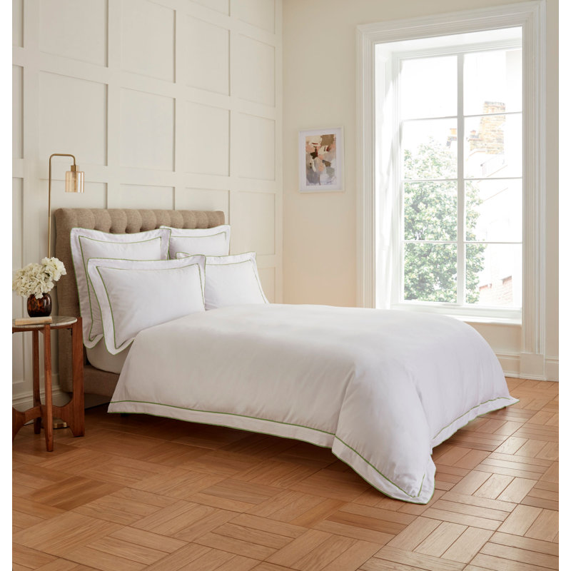 400TC Tape Edge Collection Cotton Solid Colour Duvet Cover Set, S. King Duvet Cover Set + 2 Standard Pillowcases, Sage Green