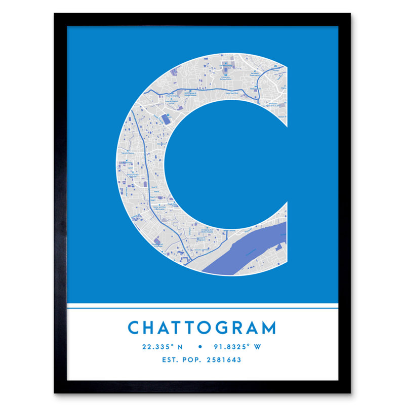 Chattogram City Map Chattogram Bangladesh City Map - Single Picture Frame Typography