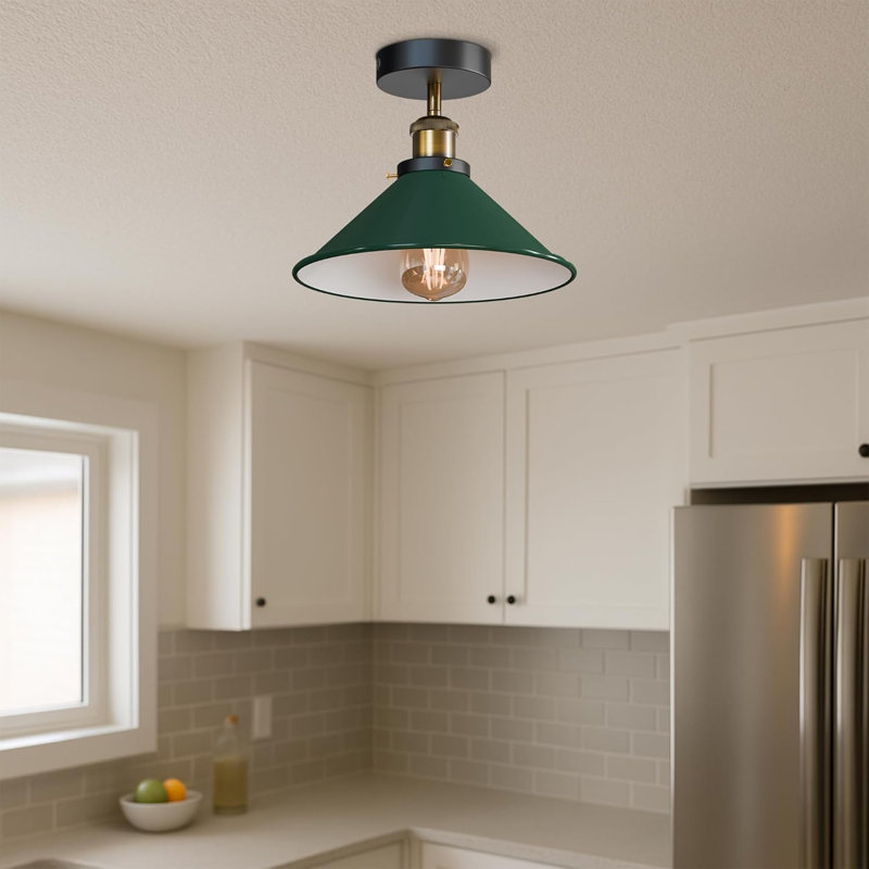 Semi Flush Mount, Green, Black