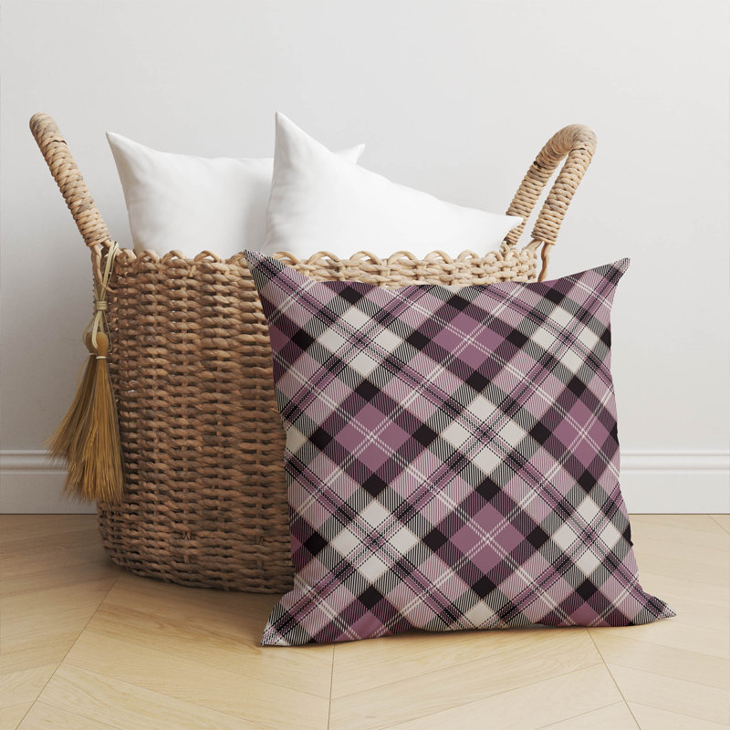 Coussin décoratif taupe Anthony Plaid, Rose / charbon, H 18 po x l 18 po