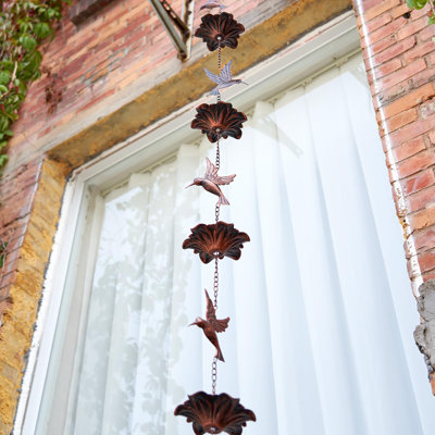 8.5FT Hummingbird Rain Chain, Outdoor Rainwater Catcher Chain for Garden & Yard Decor