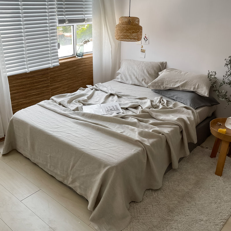 Ensemble de draps 100% lin, Full Sheet Set with 2 Pillowcases, Beige