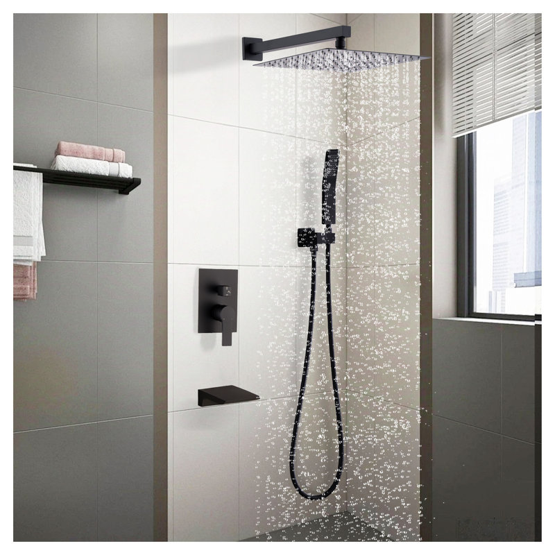 Matte Black Rainfall Shower System with 10 Inch Shower Head and Handheld Combo - Modern Shower Fixtures Including Shower Valve