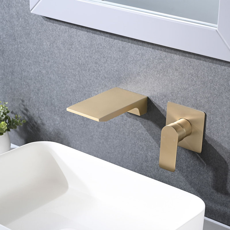 2 Hole Wall Mounted Tub Faucet Single Handle Waterfall Bathtub Faucets Stainless Steel Tub Fillers With Valve, Brushed Gold