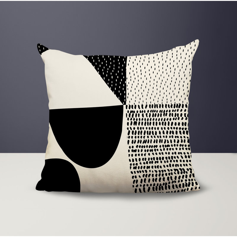 Coussin carré intérieur / extérieur pia, H 15 po x l 15 po, Blanc cassé / noir