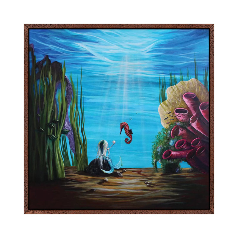 Enchantment Under the Sea 1 Piece Painting on Canvas, 45.72 cm H x 45.72 cm W, Classic Brown Wood Framed
