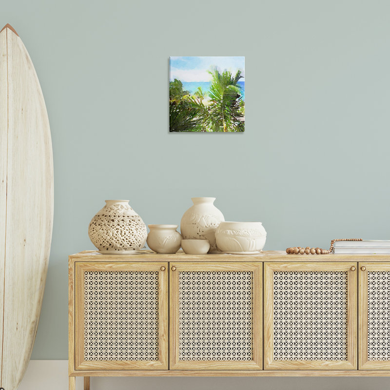 «Palm Leaves over Beach» par Nola James, H 17 po x l 17 po