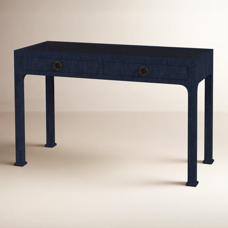 Chatham Raffia and Wood 2- Drawer Desk, Navy