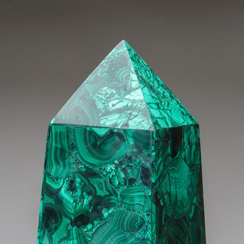Large Genuine Polished Malachite Obelisk (16.5 Lbs), Green/Black