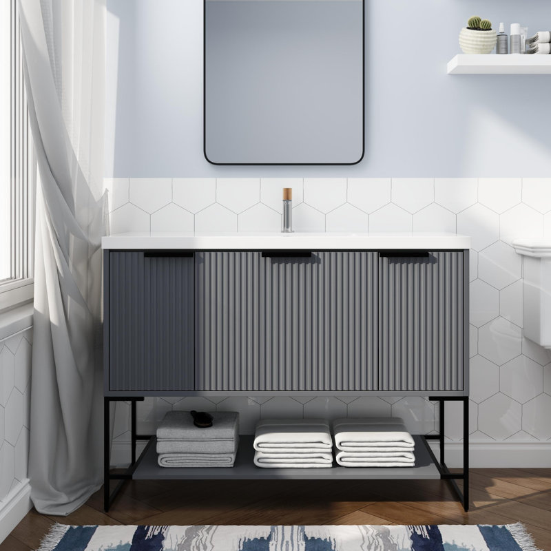 Ensemble de meuble-lavabo simple 47,26 avec dessus de meuble-lavabo Elfida, Gris roche