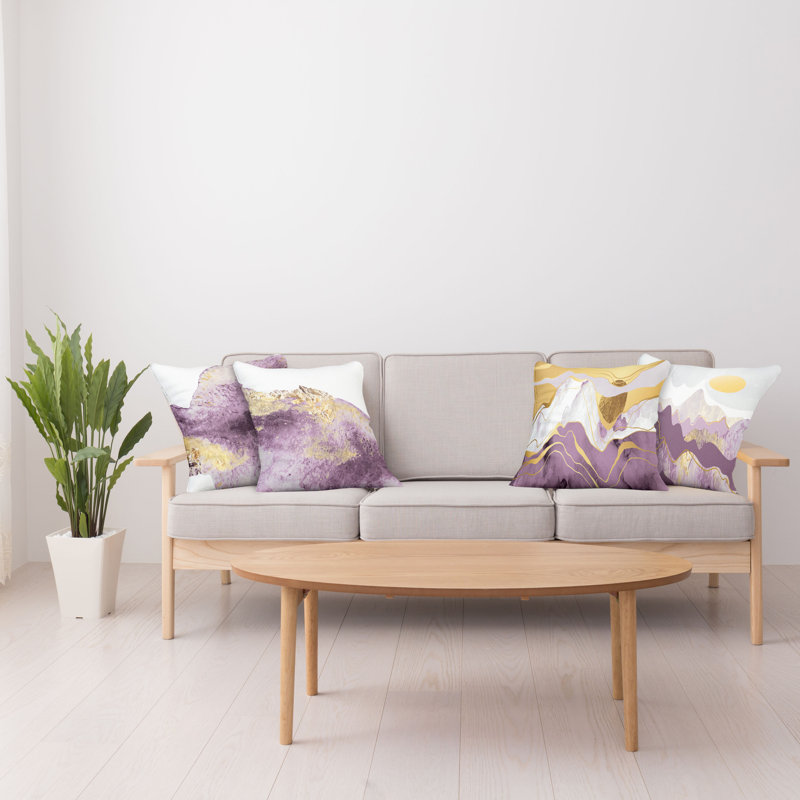 Housse de coussin Minden, 18 po x 18 po, Moutarde / mauve