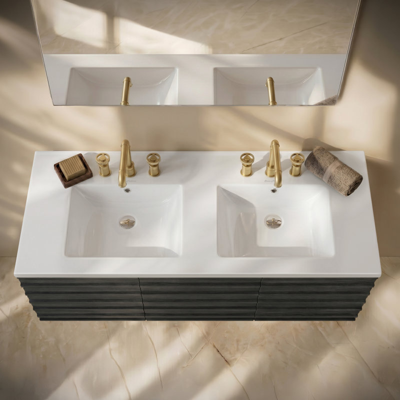 Lavabo de salle de bain 60 po avec 3 trous Swiss Madison, Blanc lustré, 3 trous