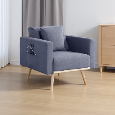 32.5" Dark Linen Fabric Chair With USB Charging Ports Pockets & Pillows