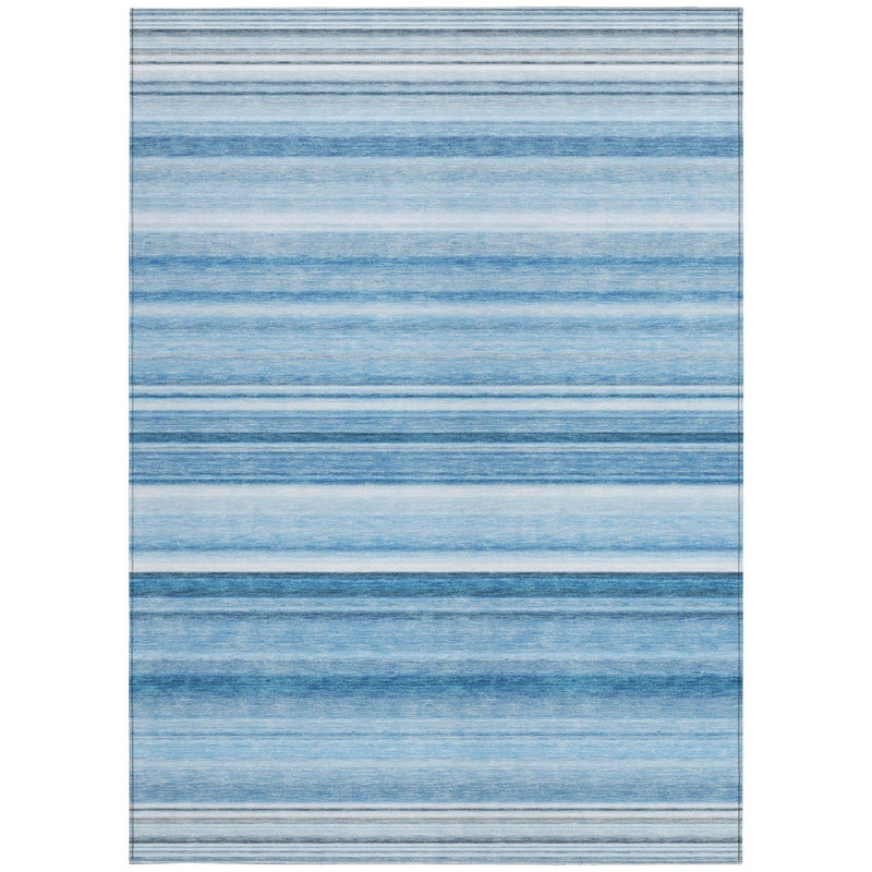 Tapis intérieur 8 pi x 10 pi rayé bleu lavable antidérapant