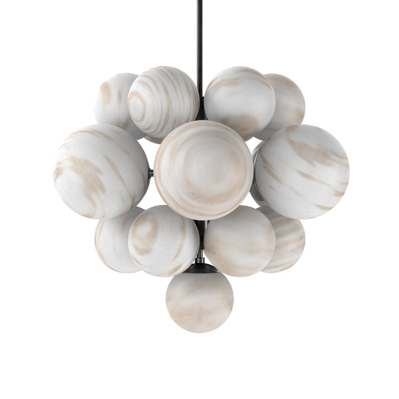 Nova 19 - Light Chandelier, Black Gunmetal, Marbled Matte Glass