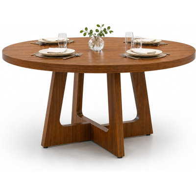 Farmhouse Wood, Mid-Century Wooden Circle Dinner Room Table Easy Assembly for Dining Room, Kitchen, Living Room
