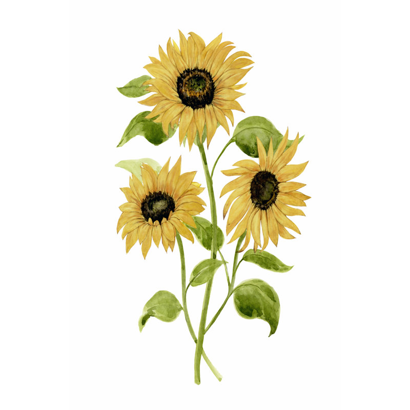 «Sunflower Trio I» par Annie Warren - peinture sur toile tendue, H 36 po x l 24 po