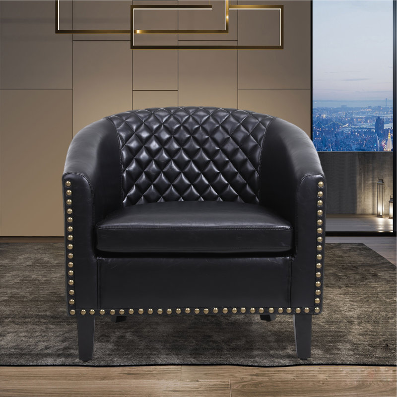 Fauteuil demi-tonneau en cuir Vegan, Similicuir noir