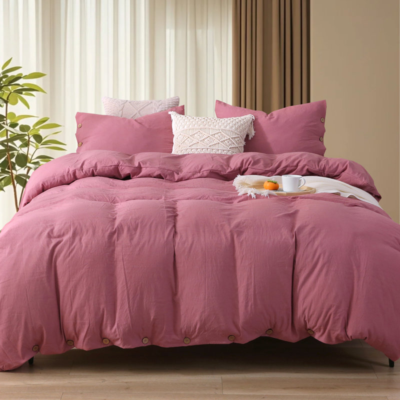 Ensemble de housse de couette douce en coton brossé délavé, Housse de couette grand + 2 taies d'oreiller stand, Taupe Taos
