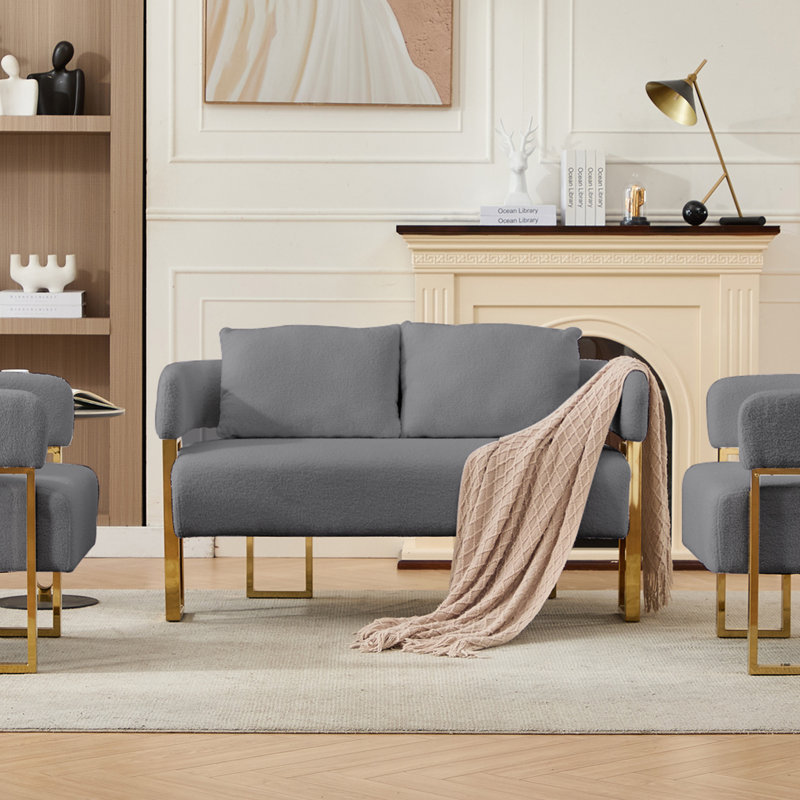 Teddy fleece 2-seater Sofa, Metal Frame, Gray