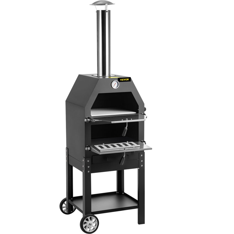 Black Steel 2-Layer Outdoor Gas Pizza Oven with Wheels